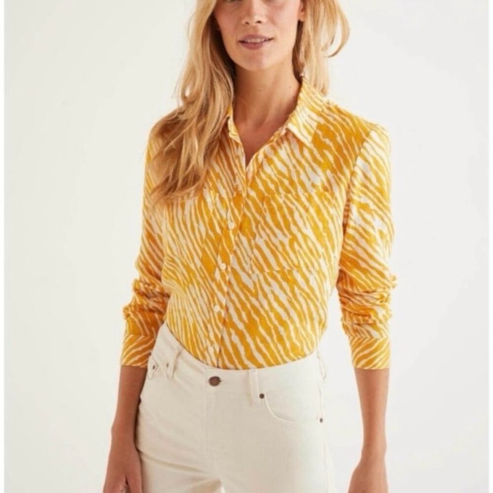 Boden Yellow Safari 100% Linen Button Down Shirt Sz 2P